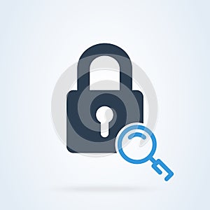 Lock and magnifier vector icon. security password search