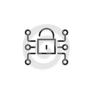 Lock media network data protection line icon