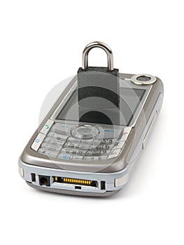 Lock and mobile phone - security concept