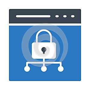 Lock network browser glyph color flat vector icon