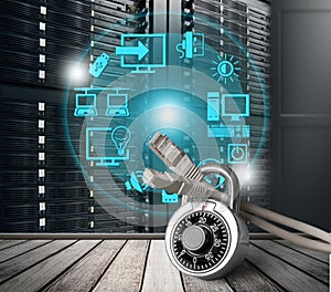 Lock and network cable, close-up view