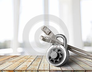 Lock and network cable on tablet