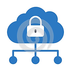 Lock network cloud glyph color flat vector icon
