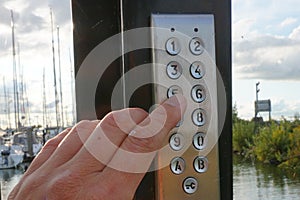 Lock that is opened and closed with a numerical code. Secured and off-limits to unauthorized persons.