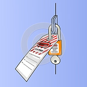 Lock out, tag out with a danger tag vector clipart illustration