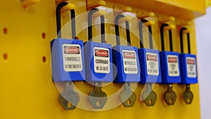 Lock out & Tag out , Lockout station,machine - specific lockout devices and safety first point. photo