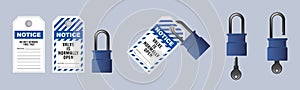 Lock out, tag out with a notice tag vector illustration.