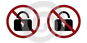 lock password ban prohibit icon. Not allowed padlock.