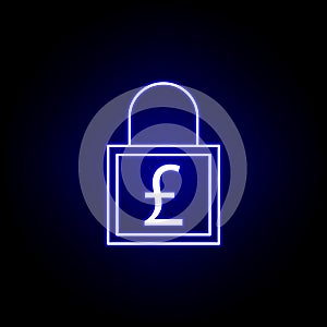 lock pound icon in neon style. Element of finance illustration. Signs and symbols icon can be used for web, logo, mobile app, UI,