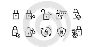 Lock related icon set. Padlock illustration symbol. Sign security vector desing.