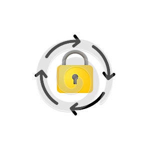 Lock reload icon. Rotation arrows with lock outline icon. Update password. Vector on isolated white background. EPS 10