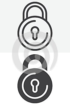 Lock security line and solid vector icon set