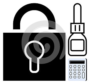Lock, Security Token, and Calculator Representing Digital Security and Authentication