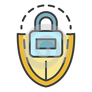 Lock shield icon color outline vector