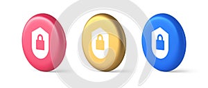 Lock shield security button privacy blocked password service web app 3d realistic circle icon