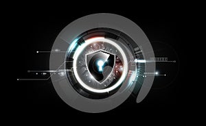 Lock shield with security lock concept and futuristic electronic technology background, illustration vector