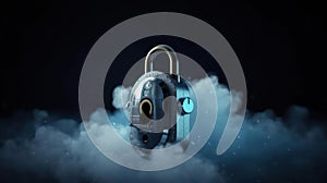 A lock with a shield showcases security features for cloud computing created with Generative AI