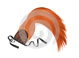 Lock of straight red hair on white background