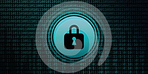 Lock symbol on binary code background digital data
