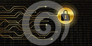 Lock symbol on binary code background digital data