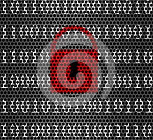 Lock symbol illustration on digital bits grid background pattern --  data security or ransomware concept