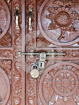 Lock system on a decorated door in Nepal