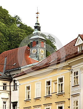 Ð¡lock tower of the city hall. Slovenija