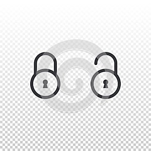 Lock and unlock icon isolated on transparent background. Outline element for design mobile app or website. Vector interface button photo