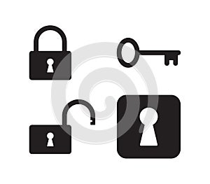 Lock and unlock icon. Padlock open and closed sign. Log in and log out symbol.