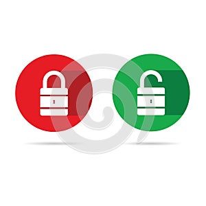 Lock and unlock icon with white padlock