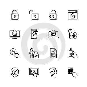 Lock and unlock icons in thin line style