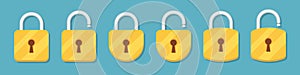 Lock and unlock padlock icons collection in a flat design