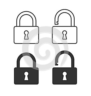 Lock and unlock vector icon. Padlock open and closed sign. Log in and log out symbol.