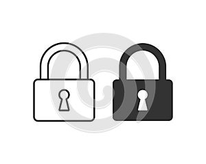 Lock and unlock vector icon. Padlock open and closed sign. Log in and log out symbol.