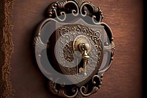 lock for vintage key on antique door dark brown color