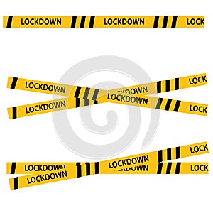 Lockdown barrier tape on white background. warning yellow dangerous symbol. virus lockdown barrier tape sign. flat style