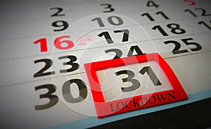 Lockdown city from COVID-19 sign  on calendar.