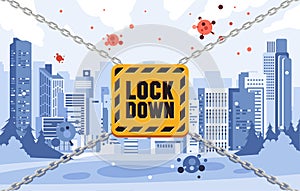 Lockdown city illustration to prevent the contagious of virus spreading flat vector illustration