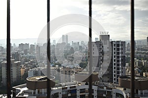 lockdown city skyline of mumbai , maharashtra with mountains