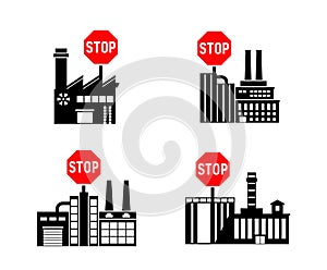 Lockdown forbidden factory vector icon. Prohibited Warning, caution, attention, restriction label danger. actory flat