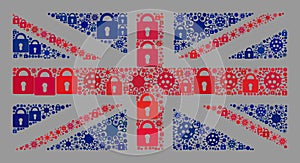 Lockdown Great Britain Flag - Collage with Lock Icons and Viral Cells