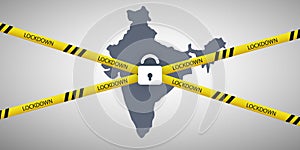 Lockdown in India - Vector Design Concept with Map of India, Cordon Line and Padlock