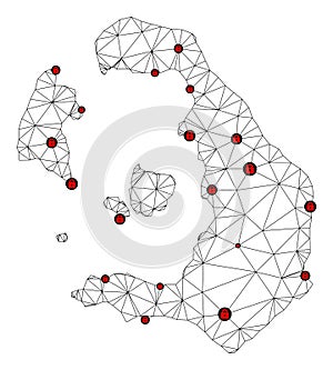 Lockdown Polygonal Carcass Mesh Vector Map of Santorini Island