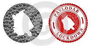 Lockdown Rubber Stamp and Lock Mosaic Hole Pavlodar Region Map photo