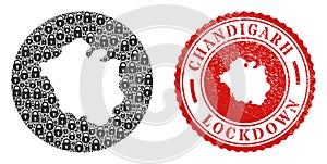 Lockdown Rubber Stamp and Locks Mosaic Inverted Chandigarh City Map