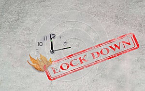 Lockdown seal for coronavirus covid-19 virius covid  autmn winter background clock leaf snow ice