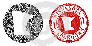 Lockdown Watermark Stamp and Lock Mosaic Hole Minnesota State Map