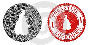 Lockdown Watermark Stamp and Locks Mosaic Stencil Tocantins State Map