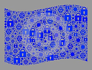 Lockdown Waving Blue Flag - Mosaic of Locks and Viral Cells