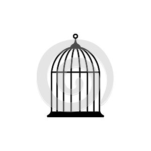 Locked bird cage icon. Trap, imprisonment, jail concept. Empty cage